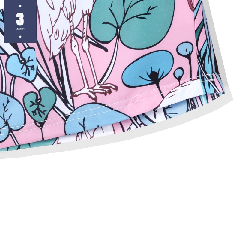 Летние розовые купальные шорты с принтом журавлей больших размеров купальный