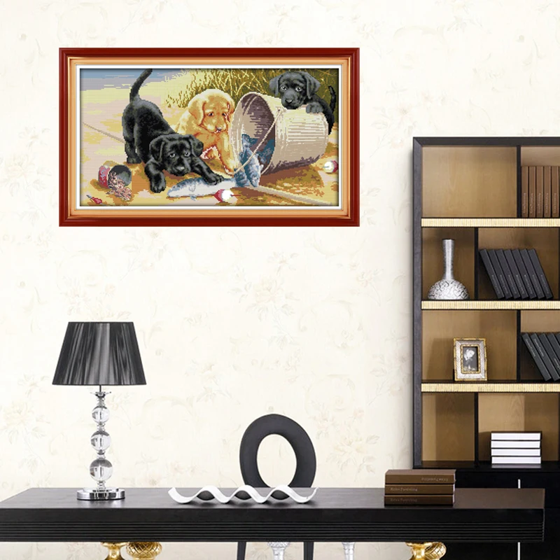 Joy Sunday три собаки 4 Счетный DIY ручная вышивка крестиком 11CT 14CT DMC напечатанная ткань для вышивки набор изделия с вышивкой для домашнего декора