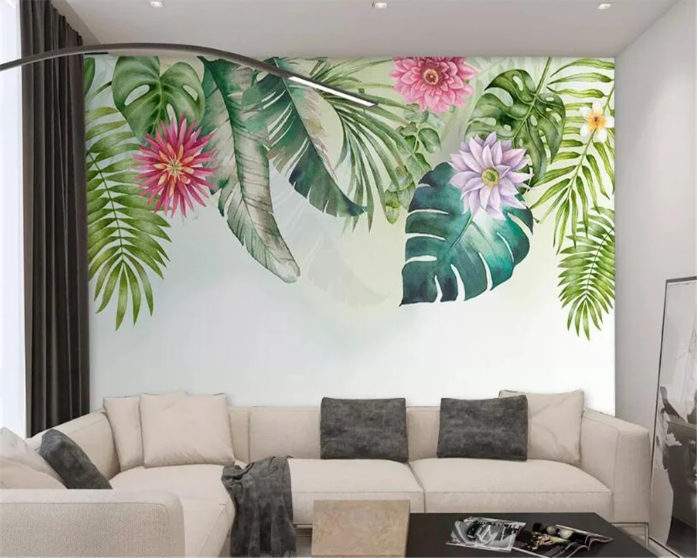 

beibehang 3d wallpaper 3d mural wallpaper nordic small fresh green leaves watercolor background wallpaper for walls in rolls