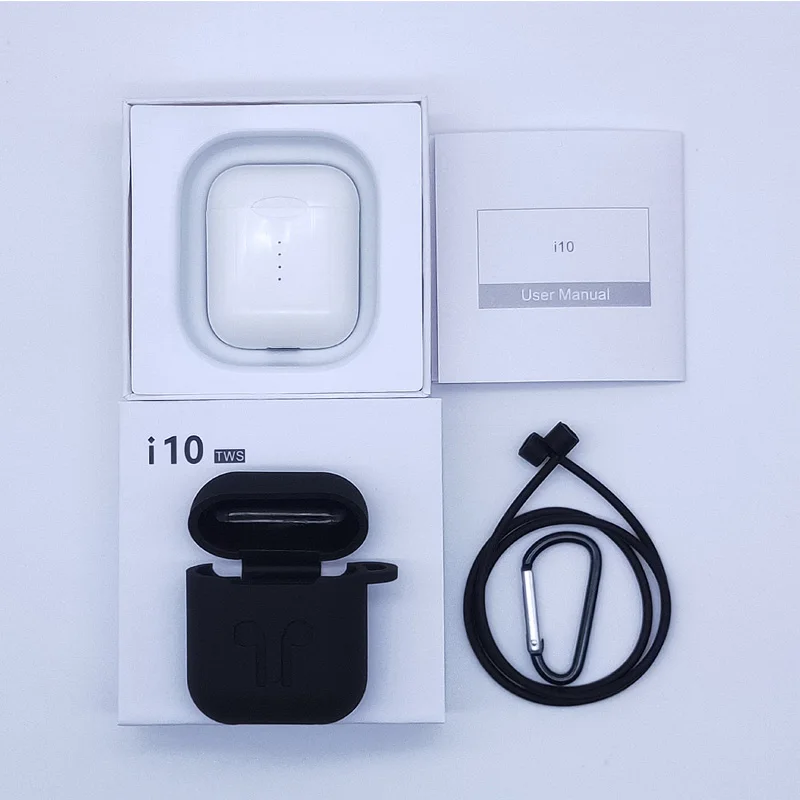 i10 with Black case Оригинальные наушники i10 TWS Bluetooth 5,0, беспроводные наушники с микрофоном, Беспроводная зарядка, сенсорное управление, наушники-1:1, гарнитура - Цвет: i10 with Black case