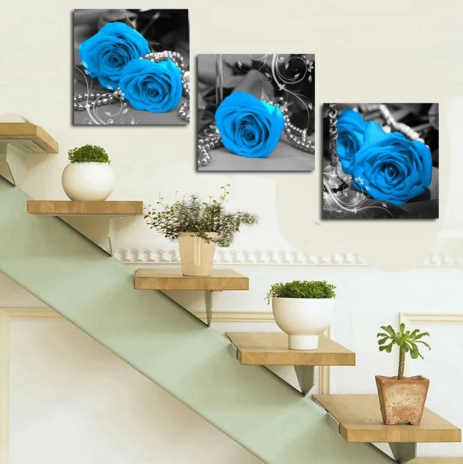 Горячая Распродажа 3 шт. настенное искусство синяя Роза холст картины Декор