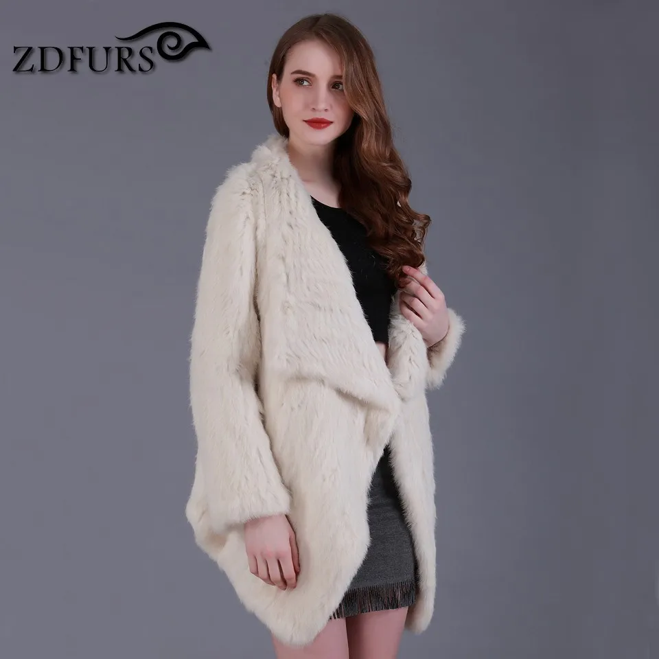 ZDFURS * Подлинная вязаный мех кролика шуба из меха Модная женская вязанная шапка
