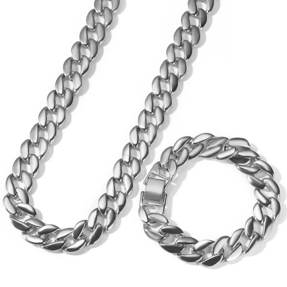 2 шт./компл. для мужчин хип-хоп iced out bling Chain Ожерелье и браслеты 15 мм ширина кубинские цепи ожерелье s ювелирные изделия Хип-хоп подарки