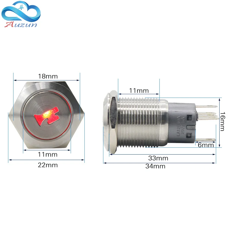 16 мм Кнопка сброса Переключатель мгновенный 3A стрелка дверной звонок заземления