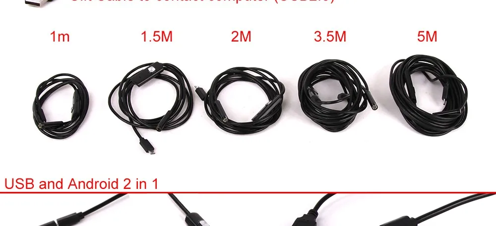 2в1 эндоскоп микро USB эндоскоп для Andriod телефона и ПК 7,3 мм Диаметр HTA7 6LED 60 градусов ангел IP67 Inspecition Endscope