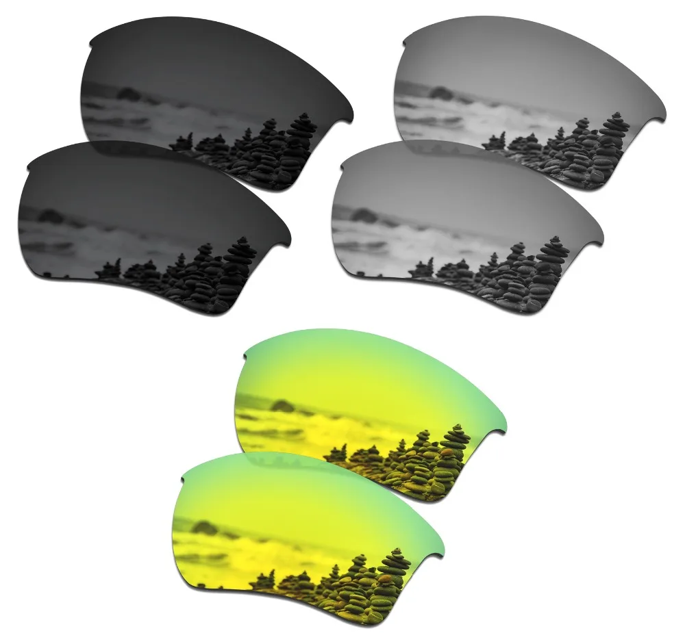 SmartVLT 3 Pairs Polarized Sunglasses Replacement Lenses for Oakley Half Jacket 2.0 Stealth Black & Silver Titanium & 24K Gold