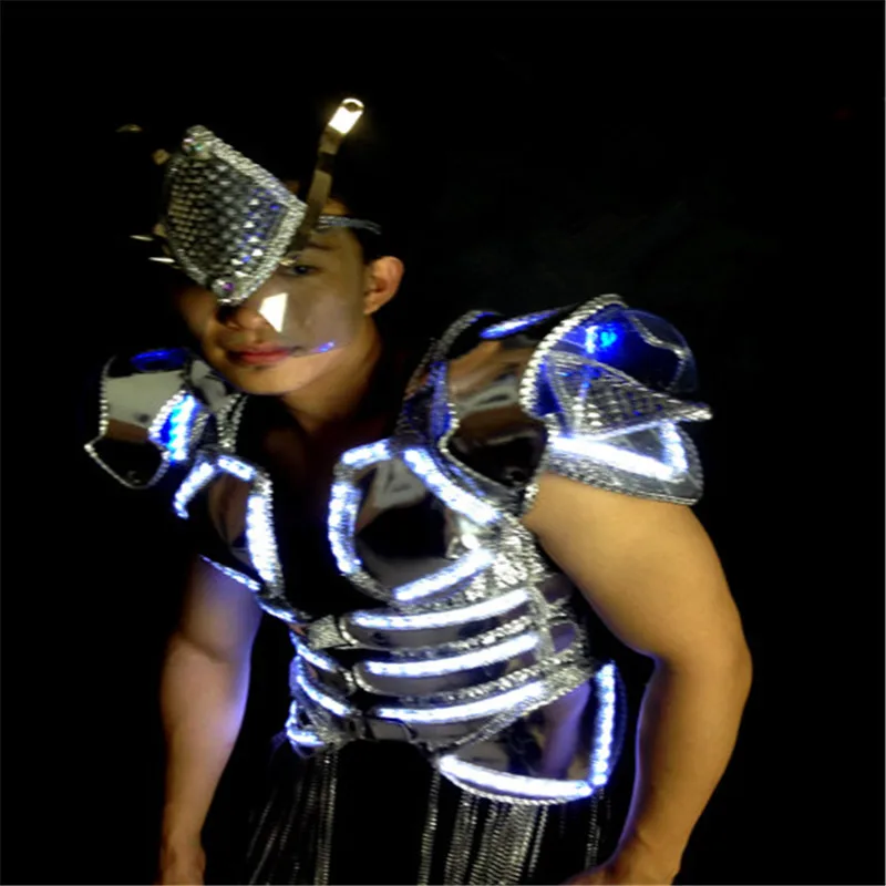 

LL04 Ballroom dance led costumes luminous light armor robot men suit dj helmet colorful stage wears outfit singer performance ds