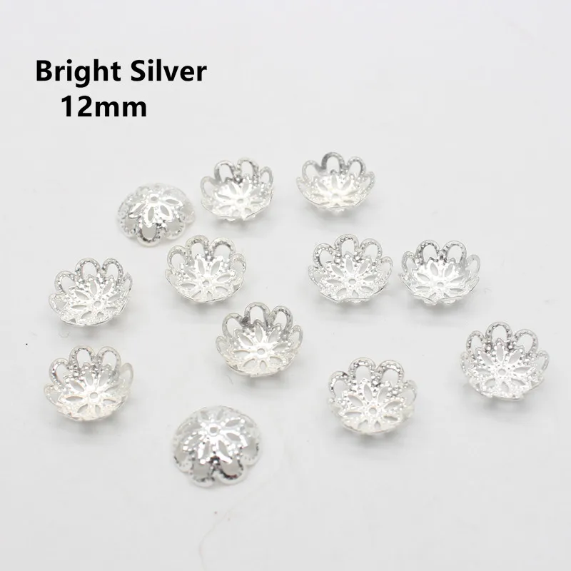 100pcs silver 12mm 100 шт филигранные колпачки в форме цветочных чашек для изготовления ювелирных изделий HK184 - Цвет: 100pcs silver 12mm