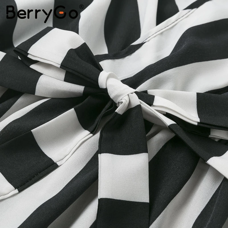 BerryGo элегантное женское длинное платье в полоску с коротким рукавом и рюшами