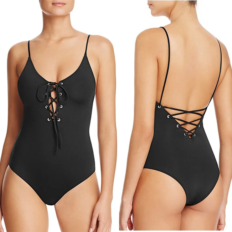 Sexy Strappy Swimsuit Women 2018 New X Cross Bandage Monokini Slim One Piece Swimming Suit Black Swimwear Maillot De Bain XLXL | Спорт и