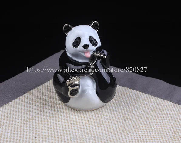 Big Panda Trinket Gift Box Panda Bear Handmade Jeweled Metal Panda Hinged Treasure Holding Box Lovely Panda Trinket Jewelry Box