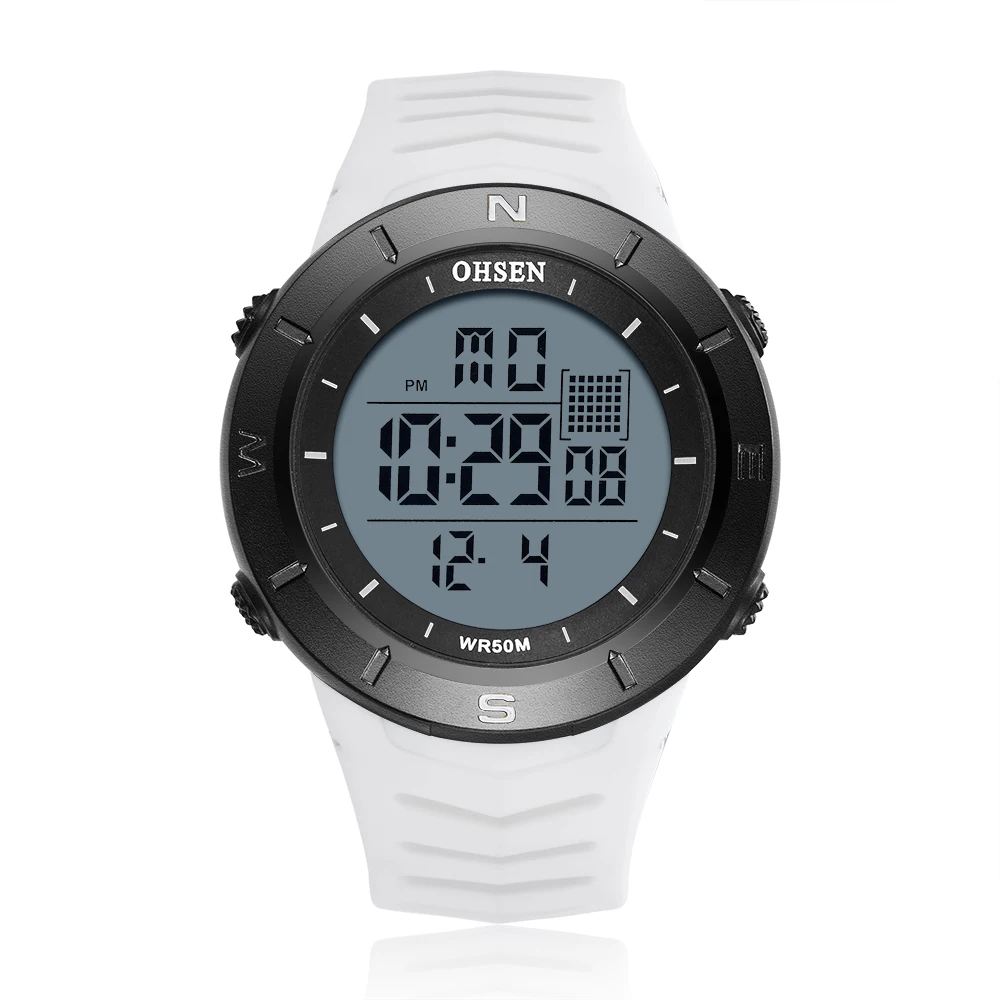 White watch Цифровой светодиодный для мужчин спортивные часы секундомер OHSEN 50 м Дайвинг открытый Militar мужские наручные часы желтый Модный браслет часы montre homme - Цвет: White watch