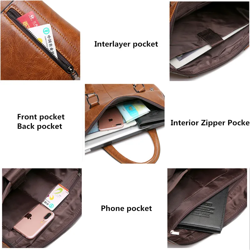 JEEP BULUO Brand Famous Designer  Men Business Briefcase PU Leather Shoulder Bags For 13 Inch Laptop Bag big Travel Handbag 6013