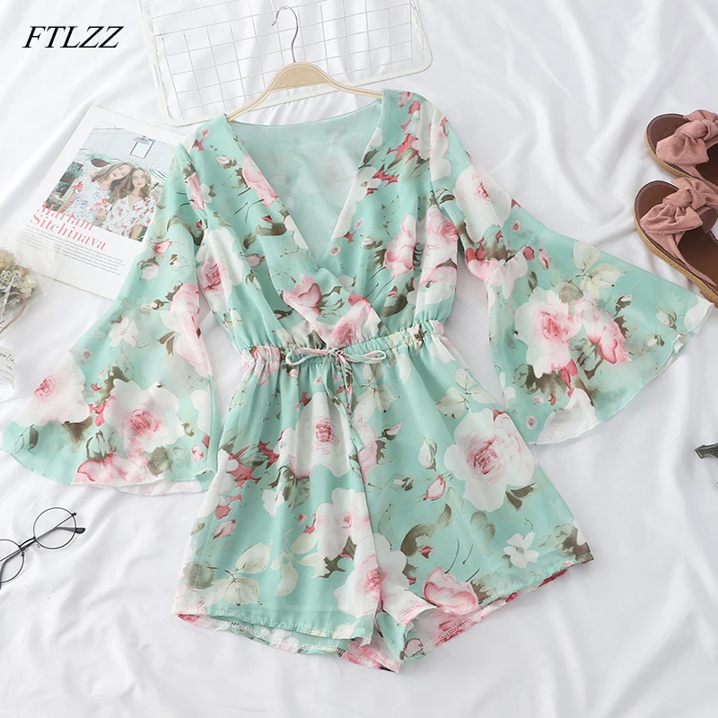 FTLZZ женский шифоновый пляжный комбинезон с цветочным принтом Летний