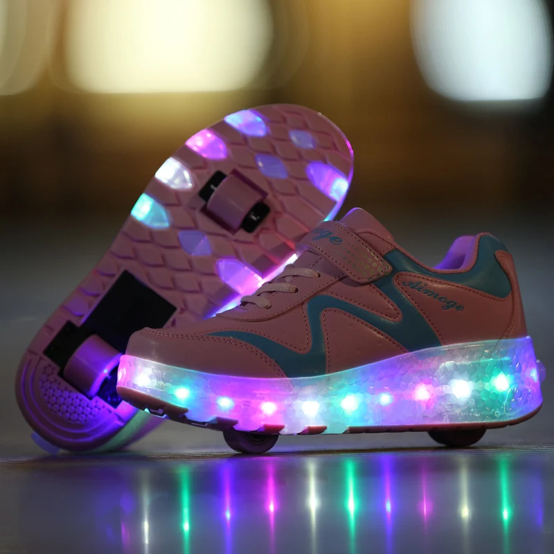 

Children LED Light Shoes Kids Glowing Sneakers With Wheels Boy Girl Roller Skate Casual Shoes Adult Zapatillas Zapatos Con Rueda
