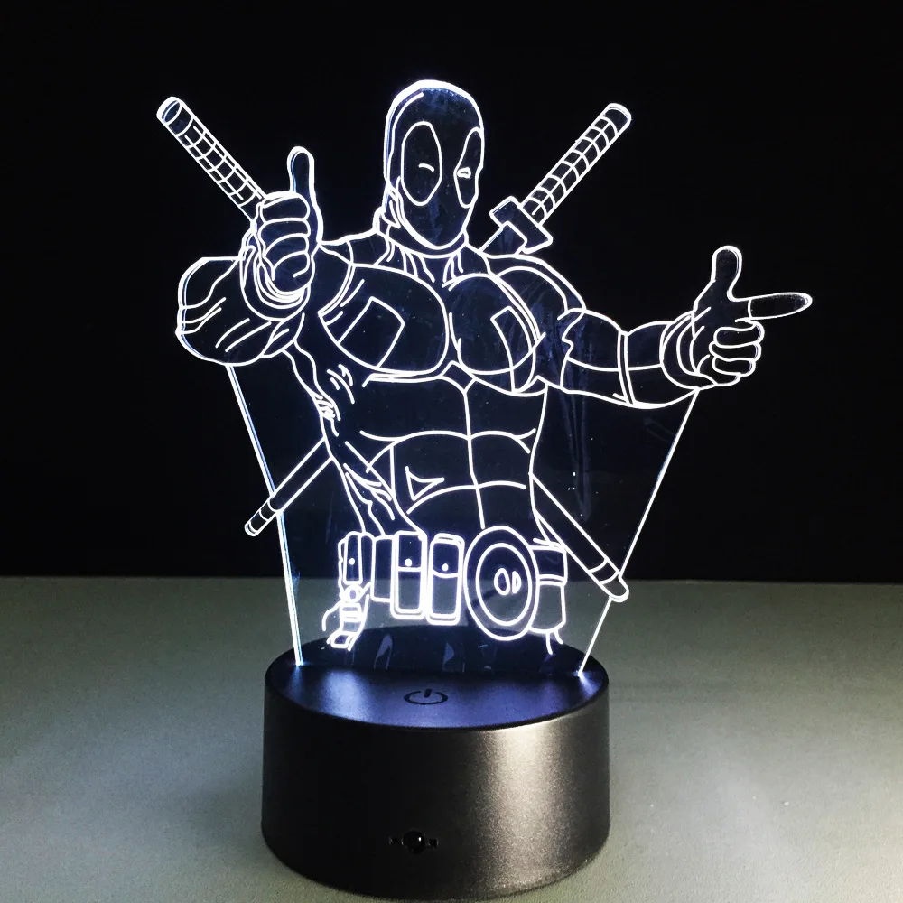 Светодиодный 3d светильник Deadpool Мстители супергерой Марвел 7 цветов визуальная