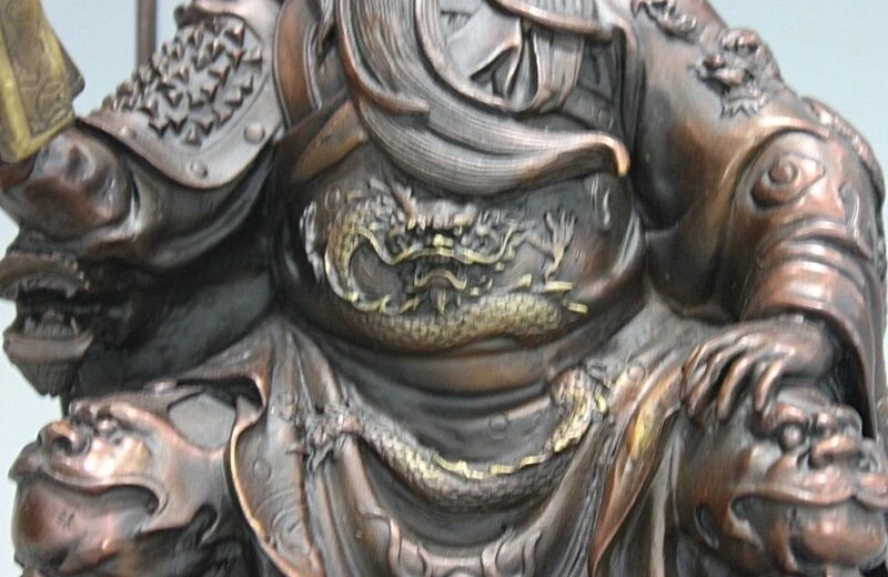 

China Red Bronze Sit Dragon Guan Gong Read Art of War book warrior God Statue