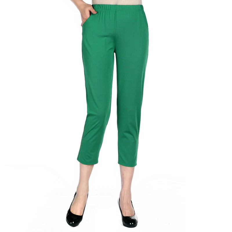 Шелковые женские штаны бриджи повседневные леггинсы для мам летние эластичные