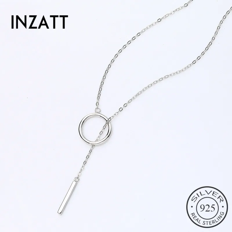 INZATT, настоящее 925 пробы, Серебряное геометрическое круглое ожерелье с подвеской, минималистичное ювелирное изделие, цепочка на свитер для женщин, подарок