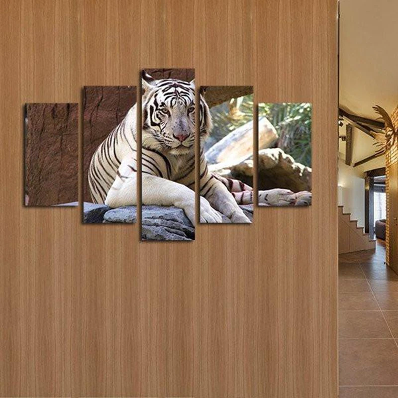 Модульные холщовые картины Декор для дома гостиной рамка 5 шт. животные Тигр