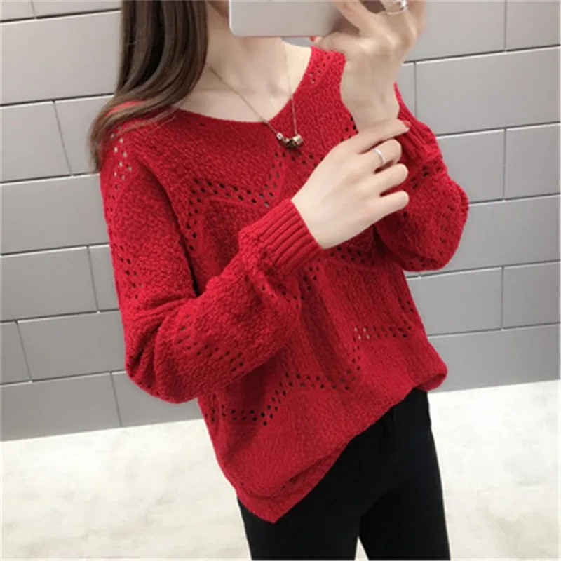 Женский вязаный свитер повседневный тонкий пуловер с кружевом весна-лето 2019 |