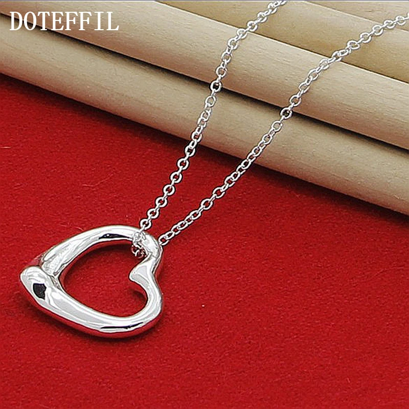 DOTEFFIL серебро 925 пробы любовь большое сердце кулон ожерелье 18 дюймов цепочка для