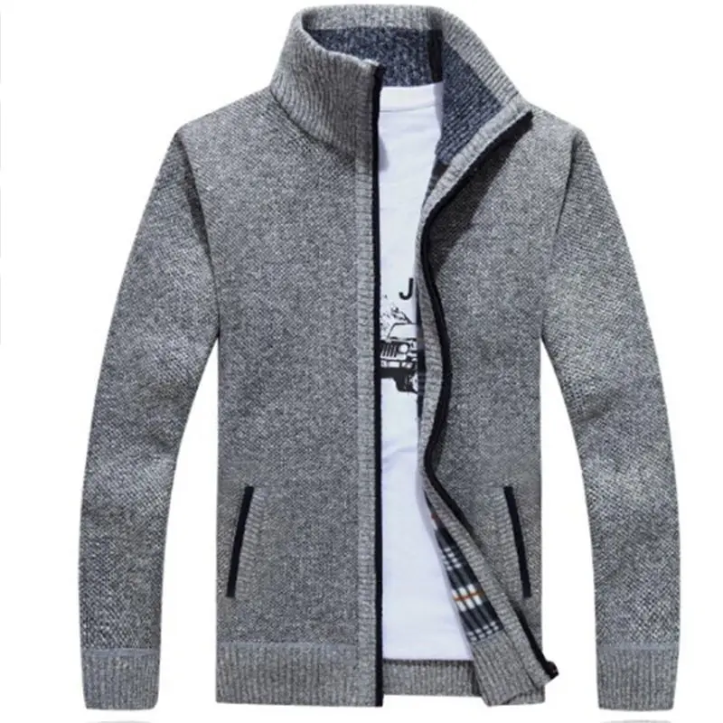 Новый мужской кардиган свитер с воротником мандарин длинный рукав толстый