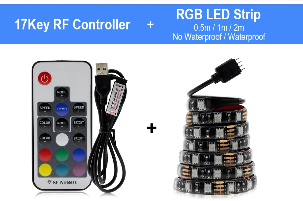 Светодиодная лента USB 5050 RGB сменная 5 в водонепроницаемая/без водонепроницаемости 0,5 м 1 м 2 м с контроллером USB Набор DIY ТВ декоративный светодиодный светильник