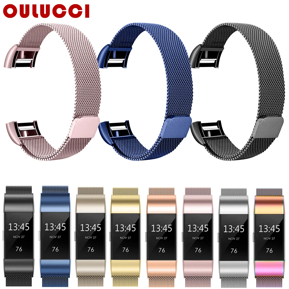 OULUCCI металлический ремешок из нержавеющей стали для браслета Fitbit charge 2 Миланская петля Магнитный Fitbit charge 3 ремешок умный Браслет для женщин и мужчин