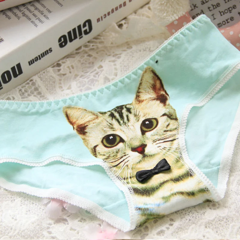 4pcs/lot Cotton Women Underwear Briefs High Quality 3d Printing Panty Cat Panties Sexy Girls Plus Size Calcinhas Tanga | Женская одежда
