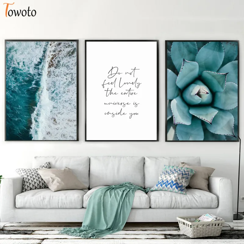 Минималистское полотно растительным принтом Океана Волна стены искусства