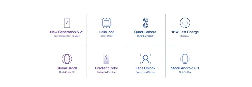 UMIDIGI Z2, глобальная версия, 6,2 дюйма, FHD, Android 8,1, смартфон Helio P23, 6 ГБ ОЗУ, 64 Гб ПЗУ, 4 камеры, 3850 мАч, мобильный телефон с функцией распознавания лица