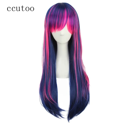 Многоцветный Ccutoo, My Little Pony, Сумеречная искорка, 65 см, синий, розовый, фиолетовый, Микс, длинный прямой синтетический парик с челкой, косплей, парик, вечерние парики - Цвет: Многоцветный