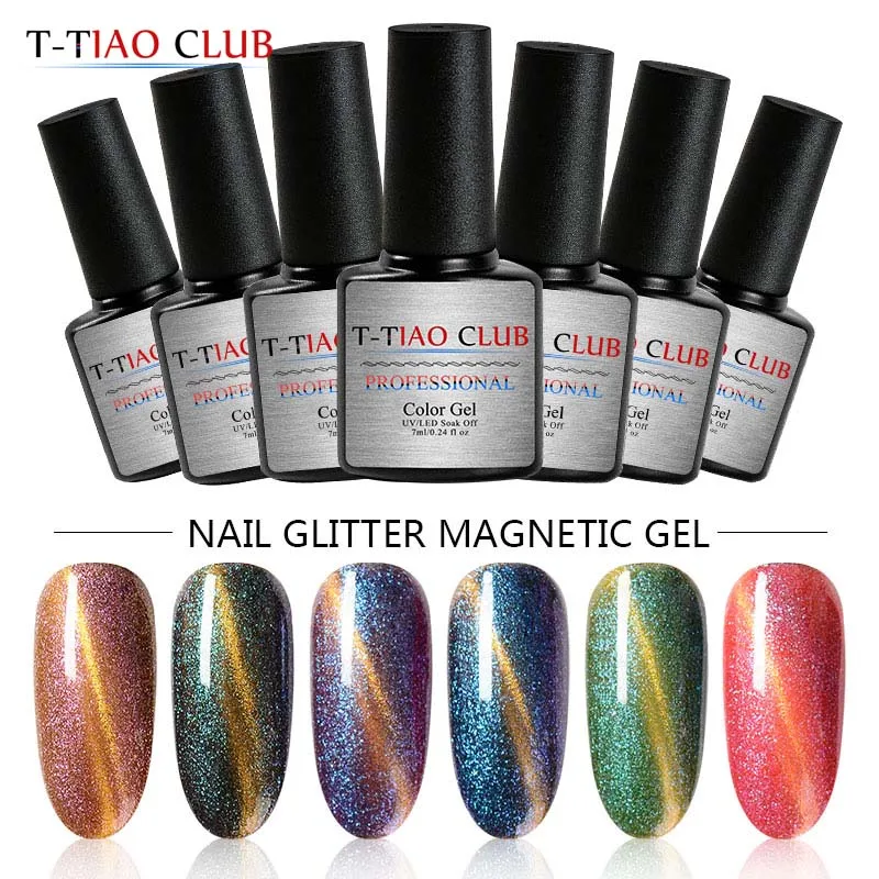 

T-TIAO CLUB Holographic Glitter Magnetic Cat Eye Nail Gel Polish 7ml Laser Nail Gel Soak Off UV LED Varnish Nail Art Lacquer