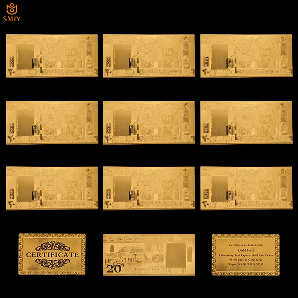 10 шт./лот азиатская валютная бумага Oman 20 Rial 24k позолоченная копия ложных денег