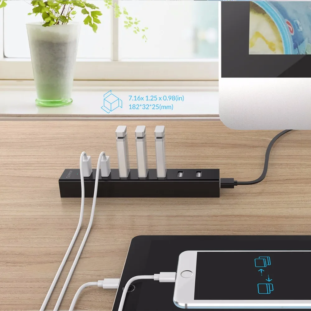 ORICO 7 портов USB 2 0 концентратор SuperSpeed с 100 см кабель для передачи данных Windows