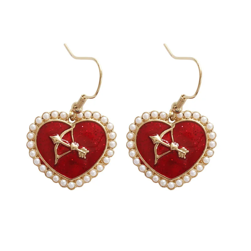 earrings Японский стиль, венецианская жемчужина, Золотая цепочка, Амура, стрелка, красное сердце, металл, короткое колье, ожерелье для девушек, молодых девушек - Окраска металла: earrings