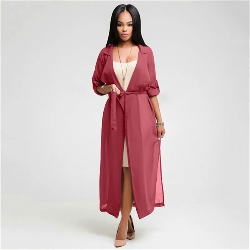 Женский шифоновый Тренч длинный кардиган с вырезом лодочкой весна лето
