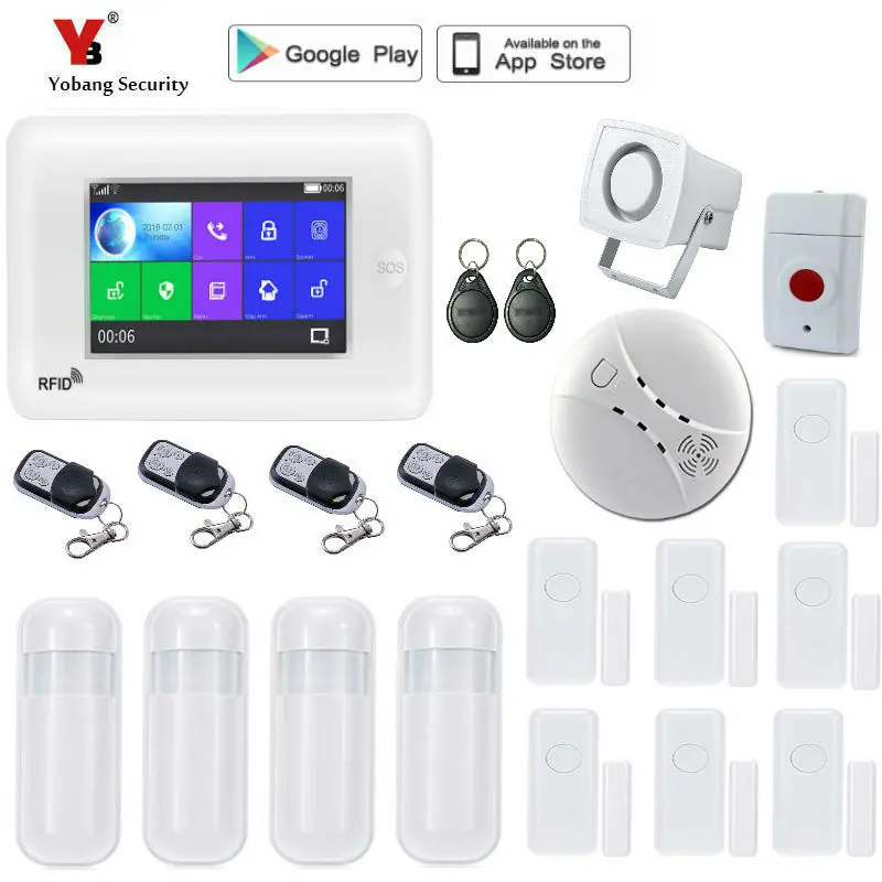 Yobang Security 4.3inch Wireless SIM GSM Home RFID Burglar Security LCD Touch Keyboard WIFI GSM Alarm System Sensor