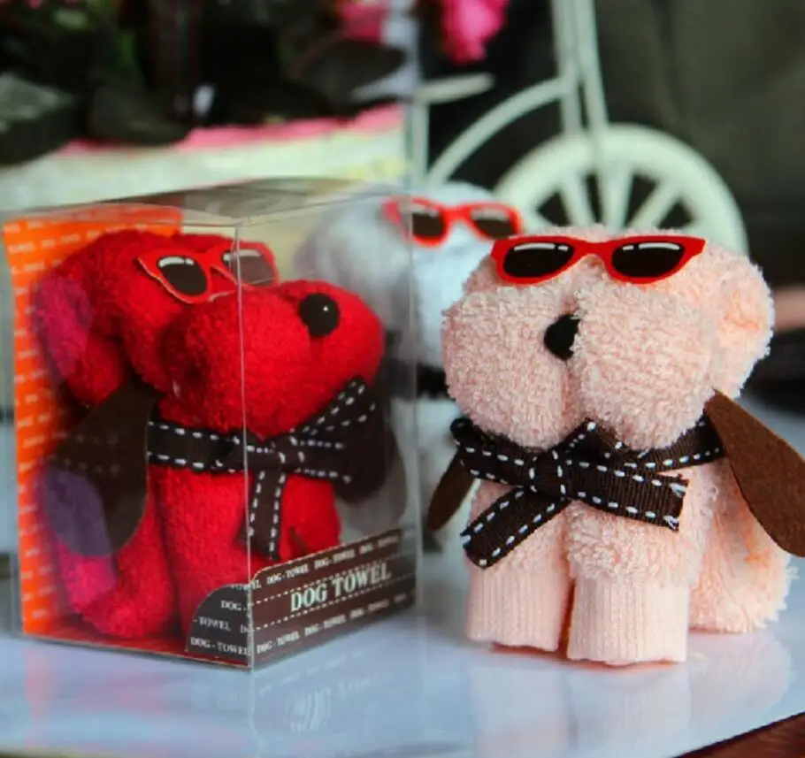 

20pcs Mixed color Cute Glasses Dog Style Towel Fibre Creative Towels For Wedding Party Birthday Favor Gift Souvenirs Souvenir