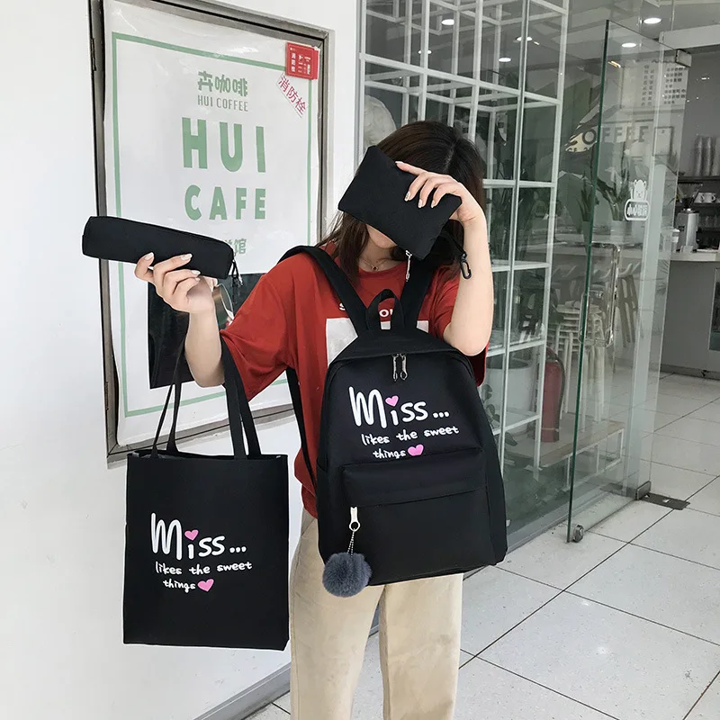 Нейлоновый женский школьный рюкзак 4 шт./компл. школьные ранцы с буквенным