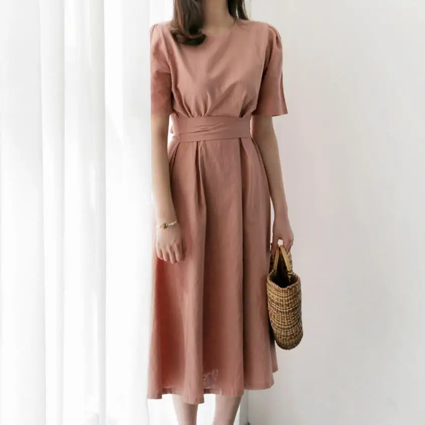 Oxdra однотонное длинное платье Normcore женское с высокой талией и коротким рукавом