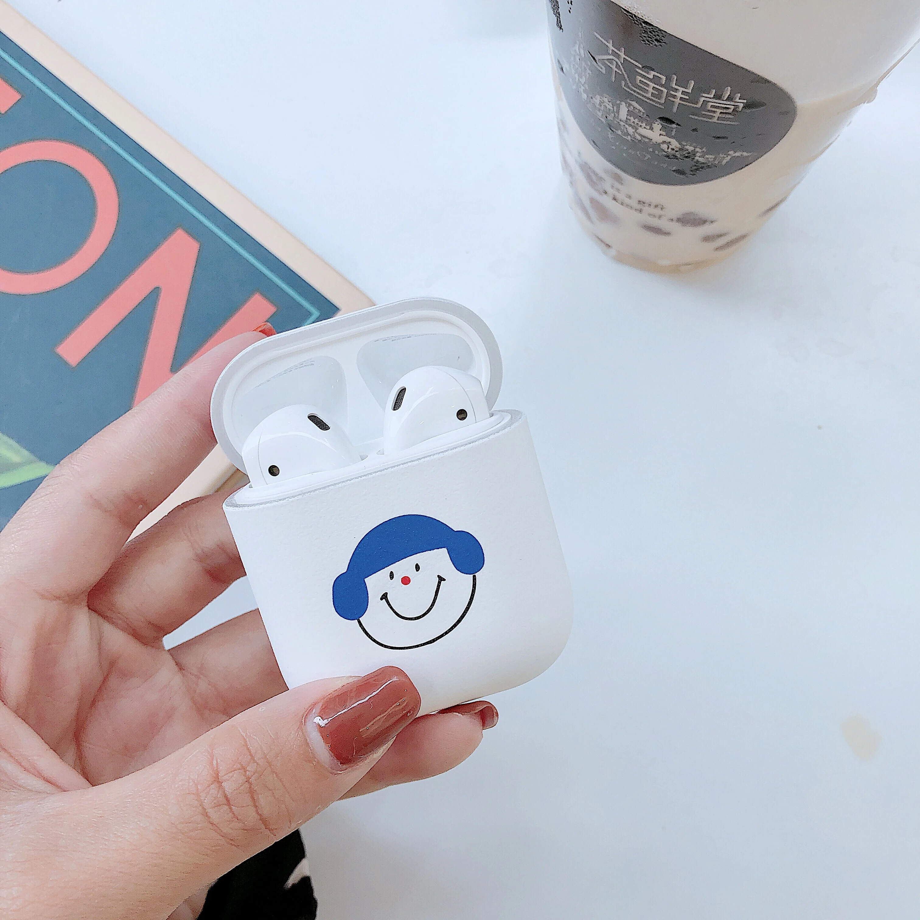 Милый простой мультяшный чехол с улыбкой для Airpods Жесткий ПК беспроводной Bluetooth
