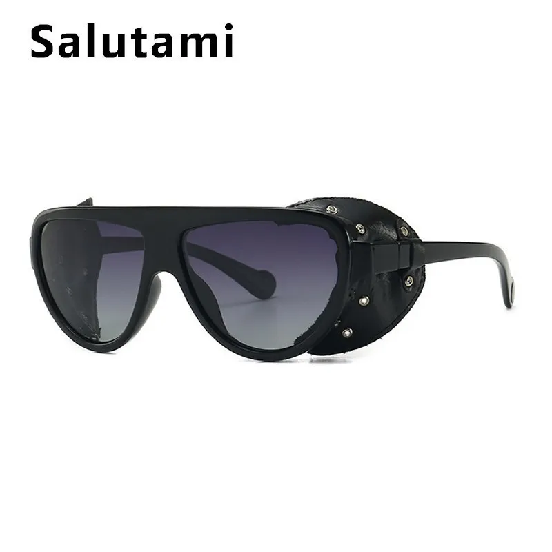 Поляризационные солнцезащитные очки в кожаной оправе стиле панк для мужчин