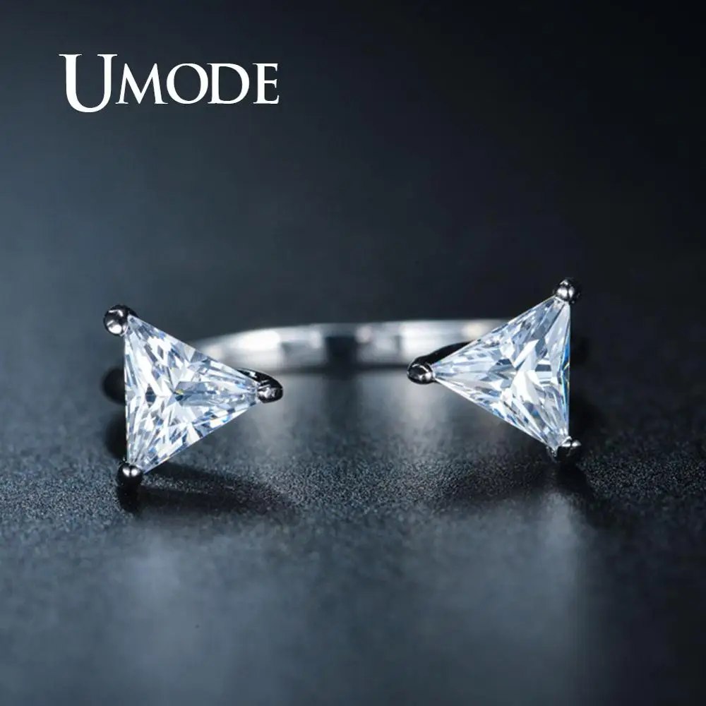 Модные обручальные кольца UMODE с двойным треугольником простые регулируемые