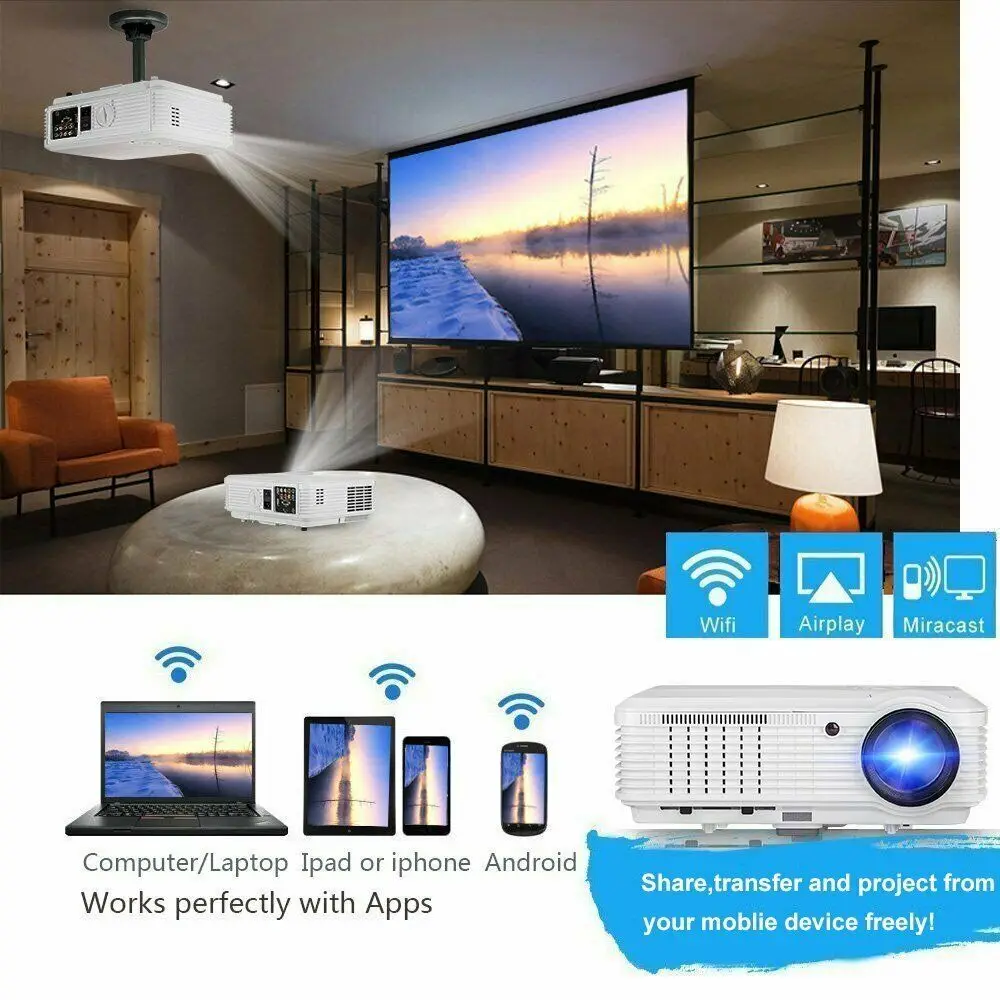 A7AB видео светодиодный проектор 1080p Full HD Android6.0 Wifi Buletooth 6000 люмен Домашний кинотеатр