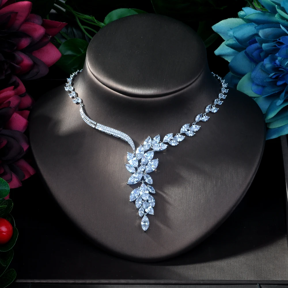 Hibride роскошь Для женщин Jewels элегантное Форма Свадебные CZ Цепочки и ожерелья серьги, браслет, кольцо 4 шт. большой свадебный комплект ювелирных изделий для невесты N-166