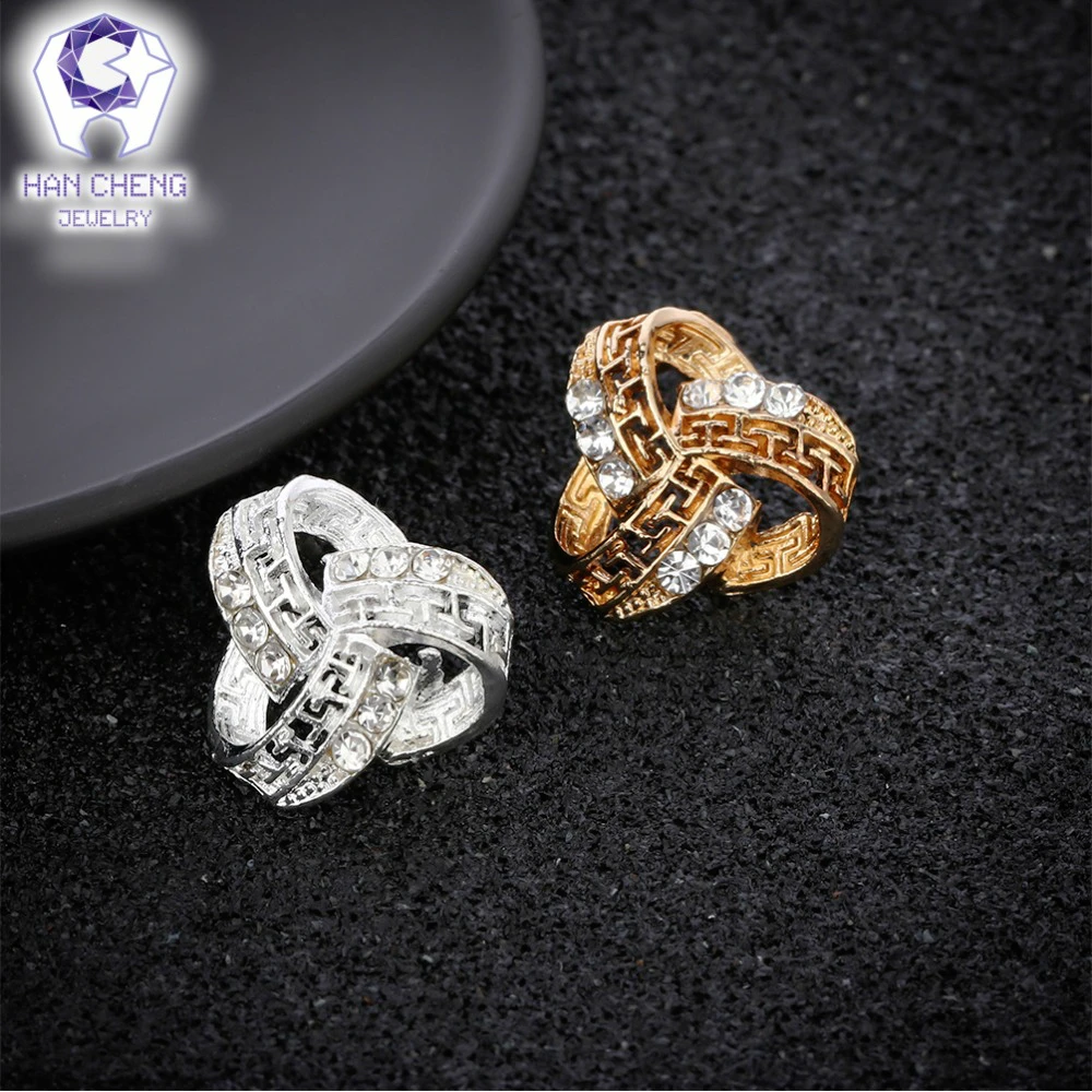 Женские сережки-гвоздики HanCheng с тремя полукруглыми золотыми камнями и стразами |