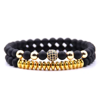 Fashion Pave CZ Men Bracelet - Stone Beads With Hematite 5