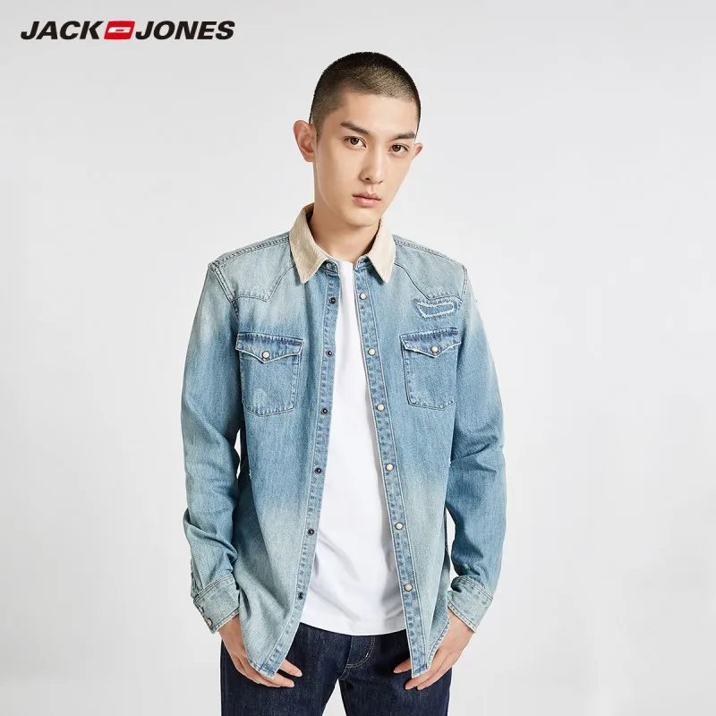 JackJones Мужская Осенняя джинсовая куртка джинсовая рубашка мужская одежда 218405506